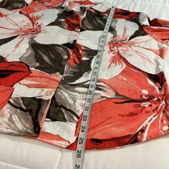 Chico's Blouse, 3/4 Sleeve Floral Button Up, Large - Picture 6 of 11